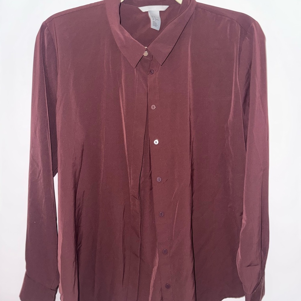 Long-Sleeve Burgundy Button-Up Shirt